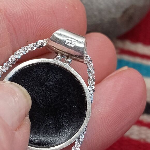 Abalone Shell Pendant Drop Necklace Triple Teardrop Circle Design Chain Sterling - Picture 7 of 8